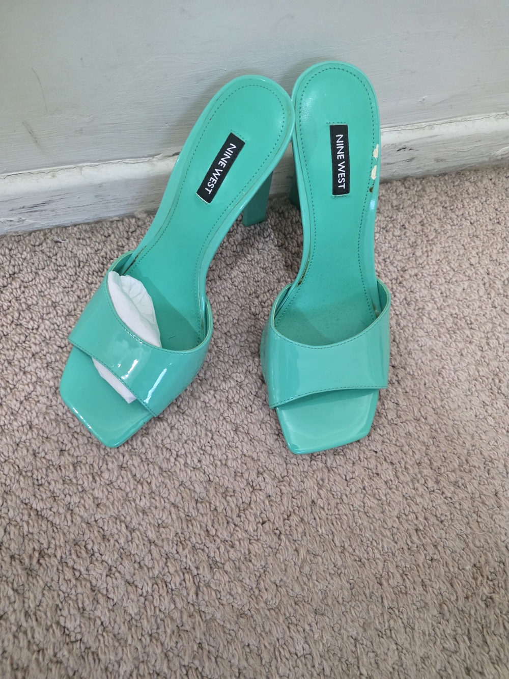 Nine West Aqua Patent Slip-On Heels